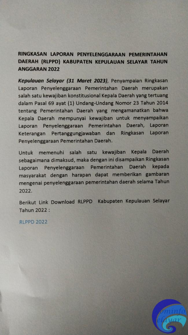 RLPPD Kabupaten Kepulauan Selayar 2022